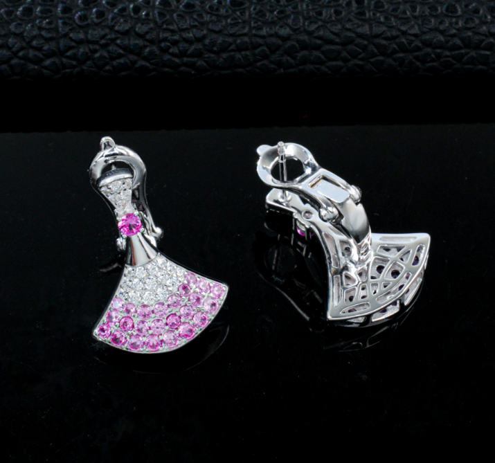 S925 Sterling Silver Lab Grown Padparadscha Sapphire Fan-Shaped Leverback Drop Earrings