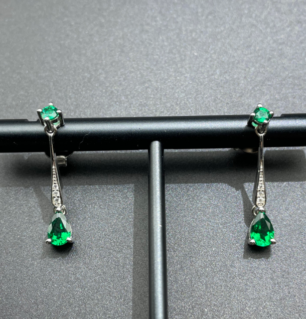 S925 Sterling Silver Emerald Pear Cut Drop Dangle Earrings