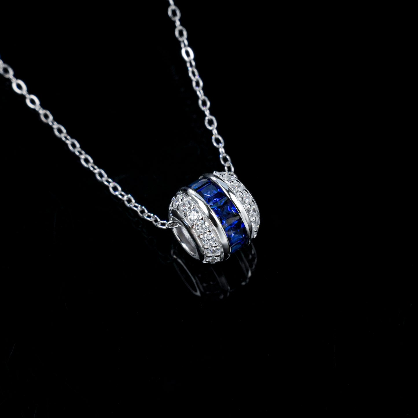 925 Sterling Silver Lab Grown Sapphire Barrel Pendant Necklace Dainty Pave Cylinder Necklace