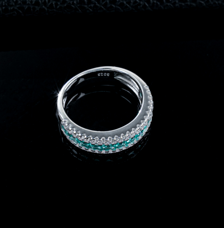 S925 Sterling Silver Lab Grown Paraiba Hue Green Garnet Half Eternity Ring