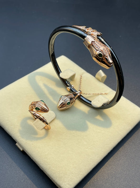 925 Sterling Silver Hexagon Starburst Nano Ceramic Jewelry 3-Piece Set Rose Gold