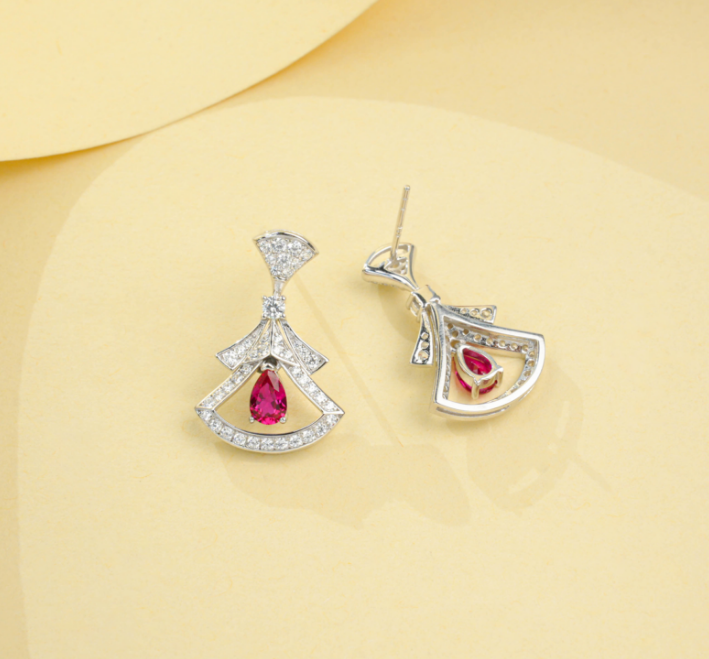 S925 Sterling Silver Lab Grown Ruby Pear Cut Skirt Shape Stud Earrings