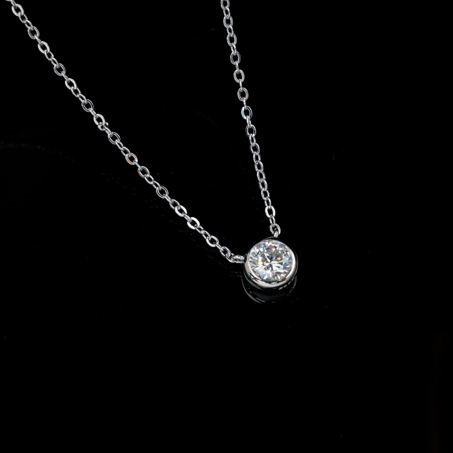 925 Sterling Silver 0.5ct Lab Grown Diamond Pendant Necklace - Bezel Set Solitaire Necklace