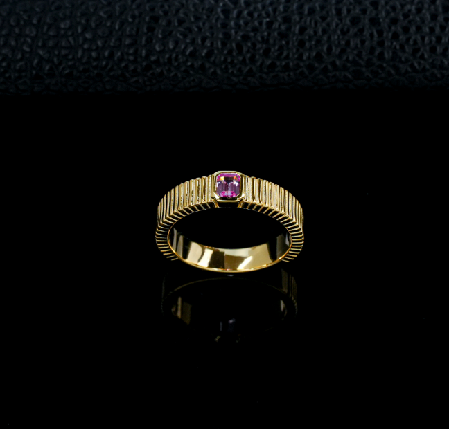 S925 Sterling Silver Lab Grown Padparadscha Sapphire Fluted Band Ring