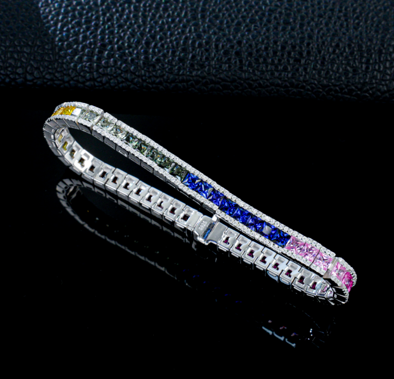 S925 Sterling Silver Gradient Colored Gemstone Tennis Bracelet