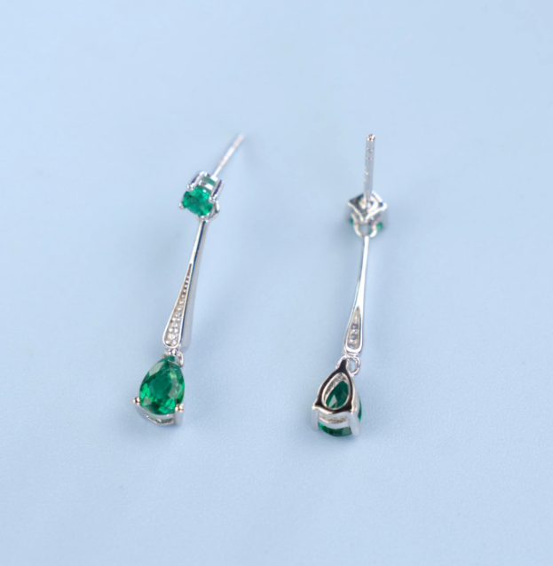 S925 Sterling Silver Emerald Pear Cut Drop Dangle Earrings