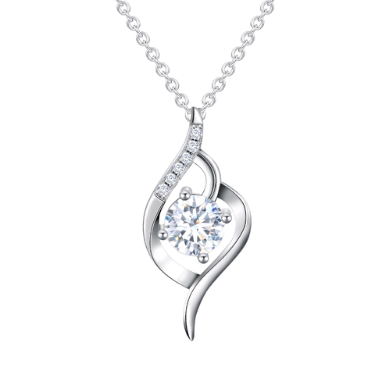 925 Sterling Silver 1ct Lab Grown Diamond Pendant Necklace - Elegant Ribbon Solitaire Necklace