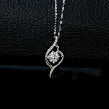 925 Sterling Silver 1ct Lab Grown Diamond Pendant Necklace - Elegant Ribbon Solitaire Necklace