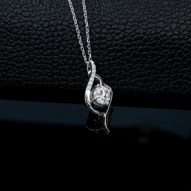 925 Sterling Silver 1ct Lab Grown Diamond Pendant Necklace - Elegant Ribbon Solitaire Necklace