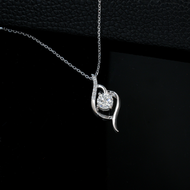 925 Sterling Silver 1ct Lab Grown Diamond Pendant Necklace - Elegant Ribbon Solitaire Necklace
