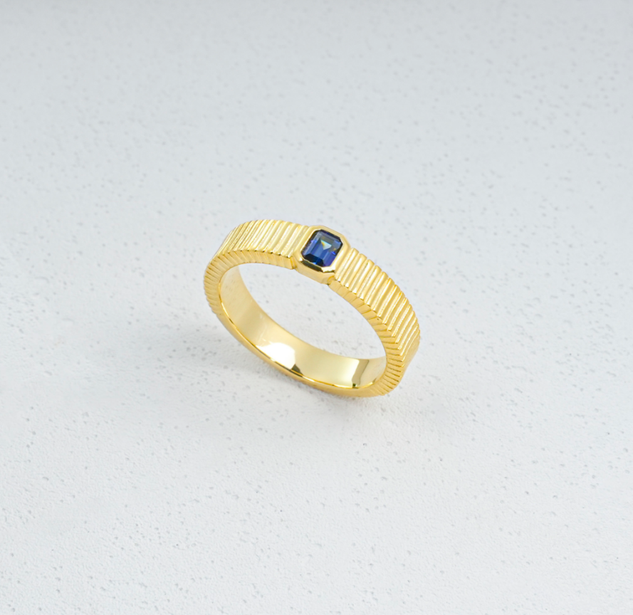 S925 Sterling Silver Lab Grown Blue Sapphire Fluted Band Ring
