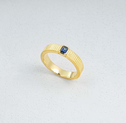 S925 Sterling Silver Lab Grown Blue Sapphire Fluted Band Ring