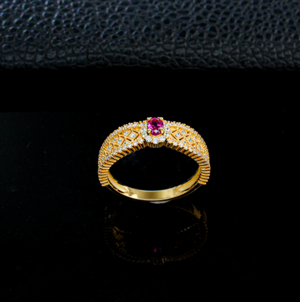 S925 Sterling Silver Gold Plated Ruby Vintage Lattice Ring