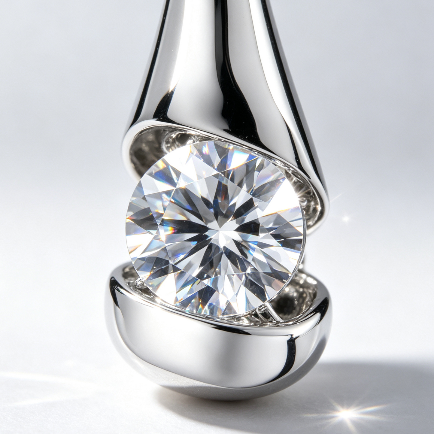 925 Sterling Silver Lab Grown Diamond Solitaire Pendant Necklace, Sleek Teardrop Setting