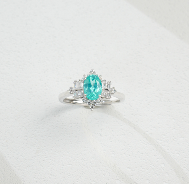 S925 Sterling Silver Paraiba Tone Green Garnet Halo Ring