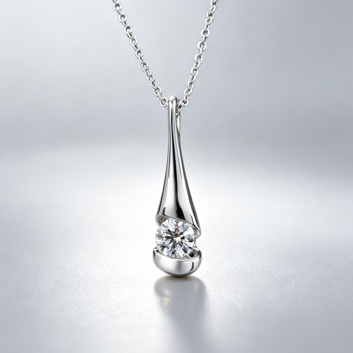925 Sterling Silver Lab Grown Diamond Solitaire Pendant Necklace, Sleek Teardrop Setting