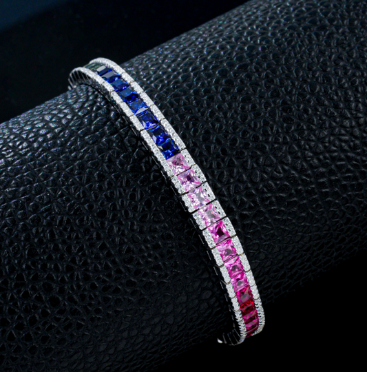 S925 Sterling Silver Gradient Colored Gemstone Tennis Bracelet