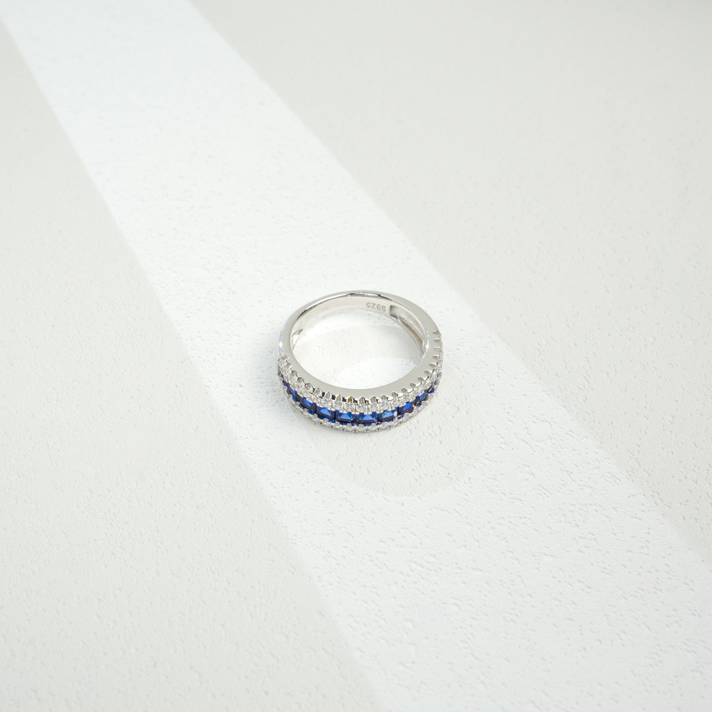 925 Sterling Silver Lab-Grown Blue Sapphire Half Eternity Ring | Channel-Set Stackable Gemstone Band