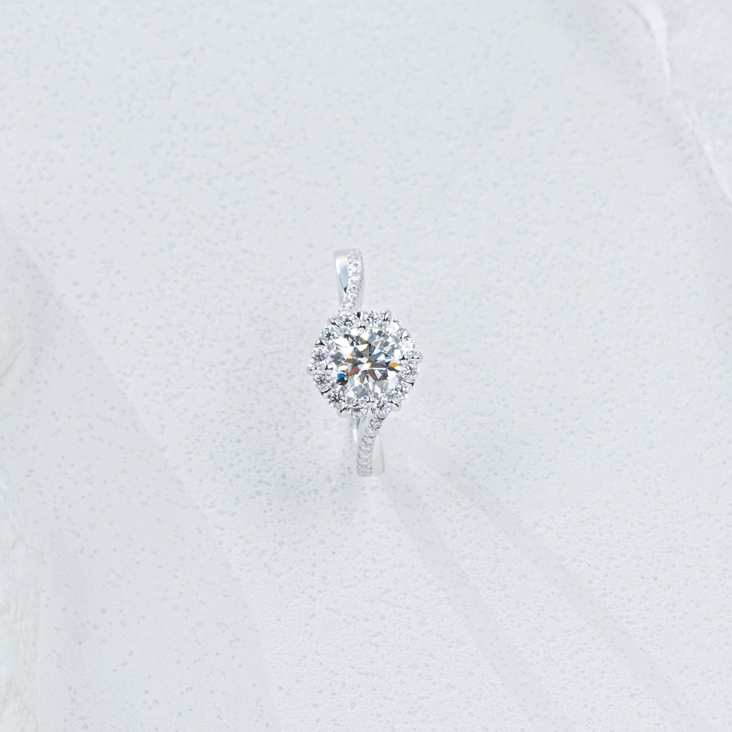 1CT Lab Grown Diamond Halo Engagement Ring, 925 Sterling Silver Pave Band Promise Ring