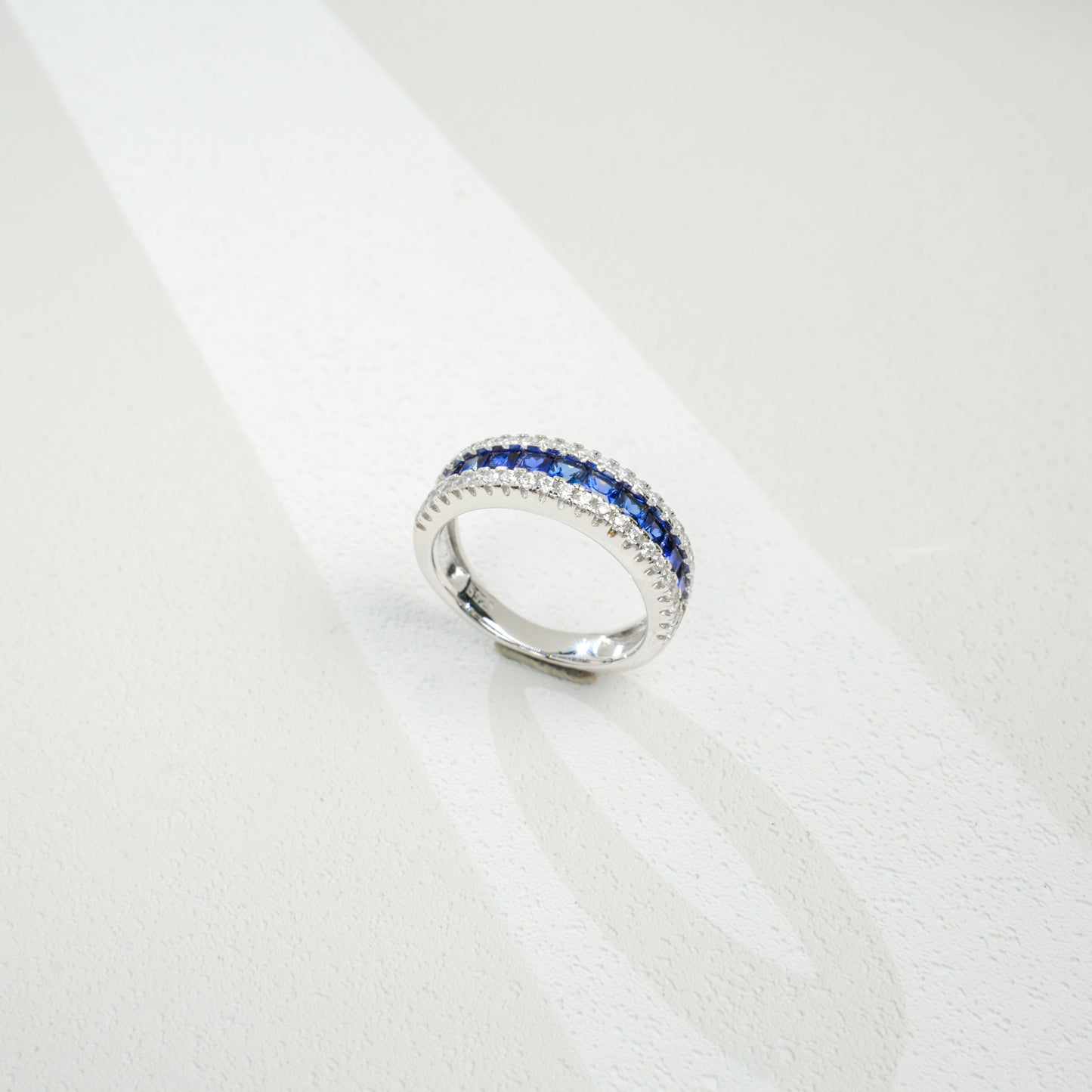 925 Sterling Silver Lab-Grown Blue Sapphire Half Eternity Ring | Channel-Set Stackable Gemstone Band