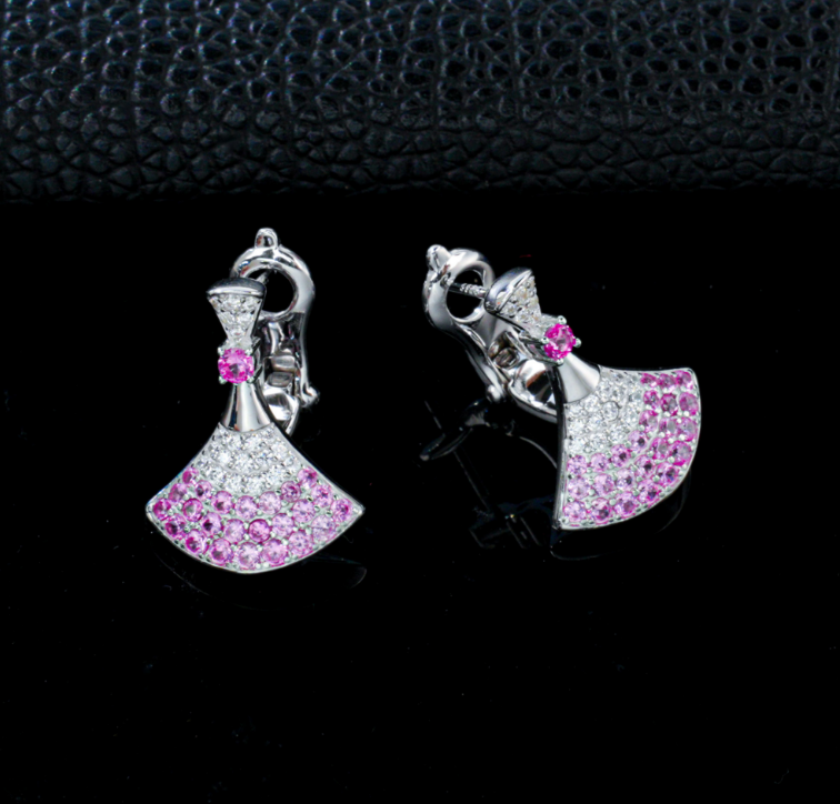 S925 Sterling Silver Lab Grown Padparadscha Sapphire Fan-Shaped Leverback Drop Earrings