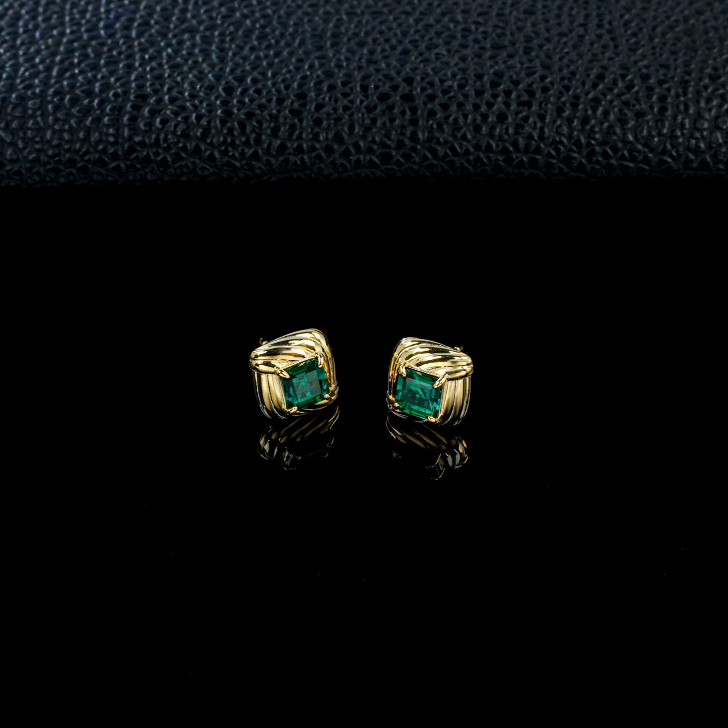925 Sterling Silver Gold-Plated Square Twist Earrings | 5mm Princess Cut Lab-Grown Emerald Stud Earrings