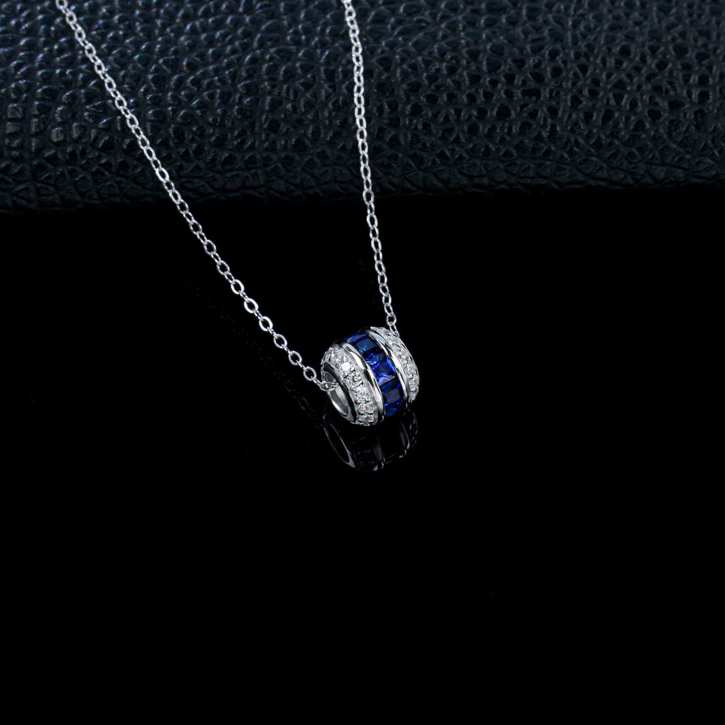 925 Sterling Silver Lab Grown Sapphire Barrel Pendant Necklace Dainty Pave Cylinder Necklace