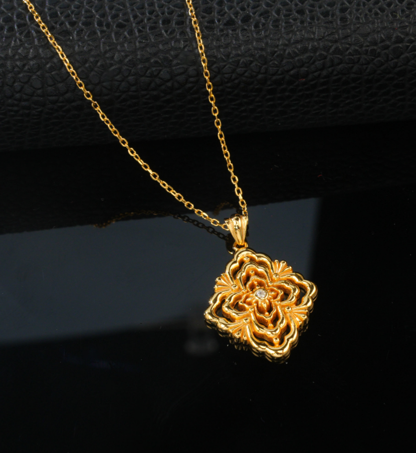 S925 Sterling Silver K Gold Plated Vintage Filigree Floral Openwork Pendant Necklace