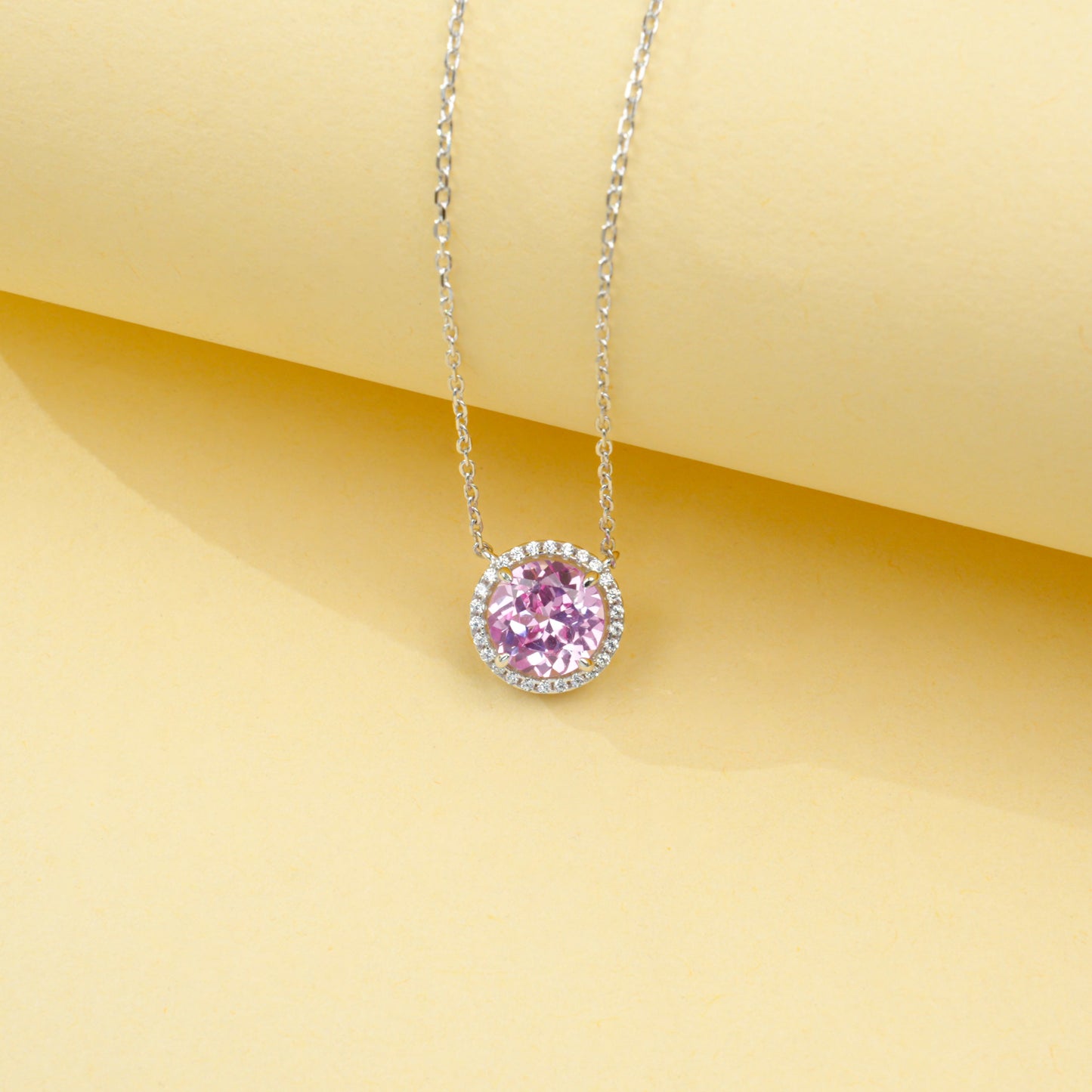 Lab Grown Padparadscha Pink Sapphire Halo Pendant Necklace, 925 Sterling Silver, 8mm 2.62ct