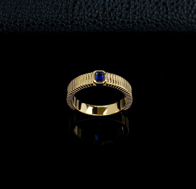 S925 Sterling Silver Lab Grown Blue Sapphire Fluted Band Ring