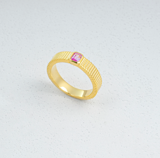 S925 Sterling Silver Lab Grown Padparadscha Sapphire Fluted Band Ring