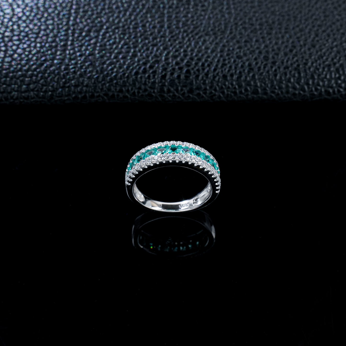 925 Sterling Silver Lab-Grown Paraiba-Color Green Garnet Half Eternity Ring | Stackable Gemstone Band