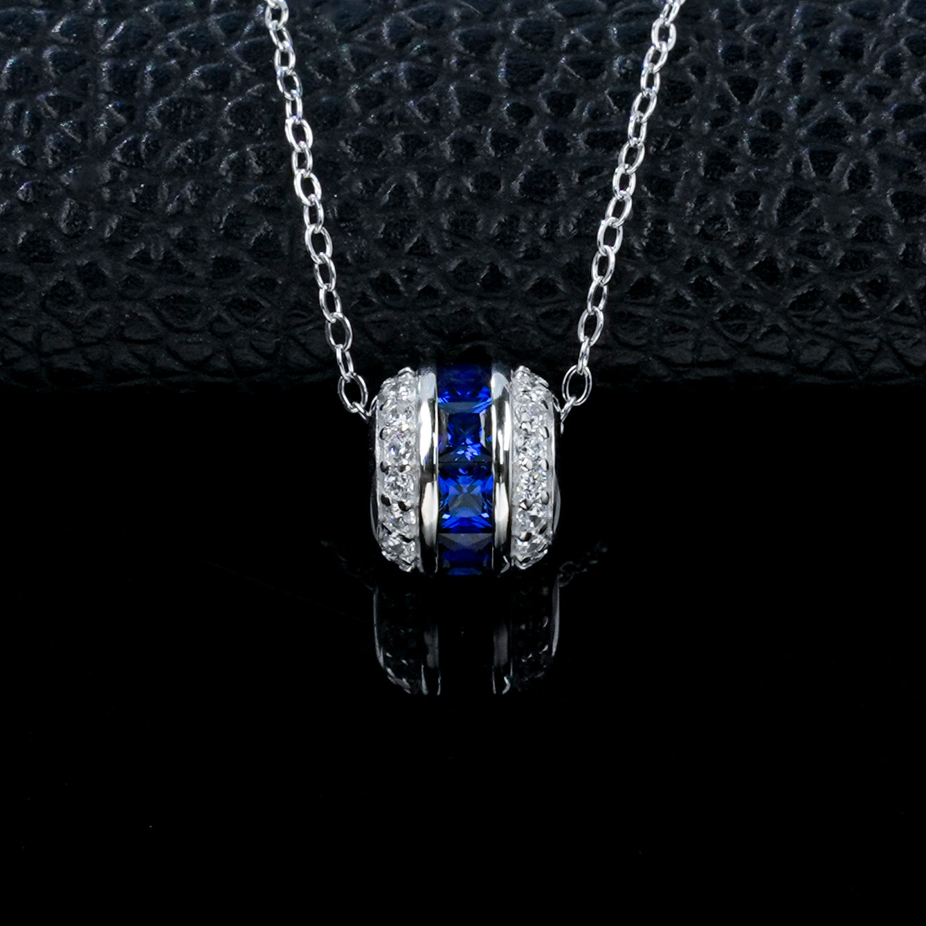 925 Sterling Silver Lab Grown Sapphire Barrel Pendant Necklace Dainty Pave Cylinder Necklace