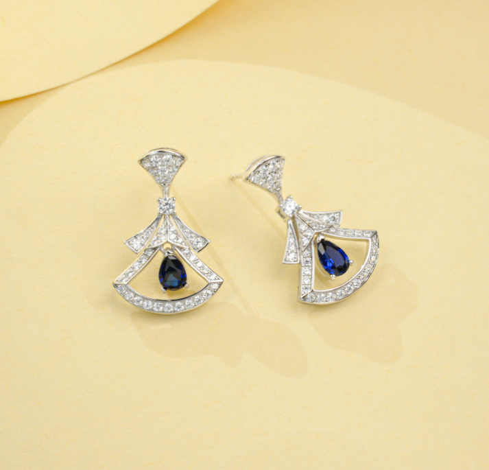 S925 Sterling Silver Lab Grown Blue Sapphire Pear Cut Skirt Shape Stud Earrings