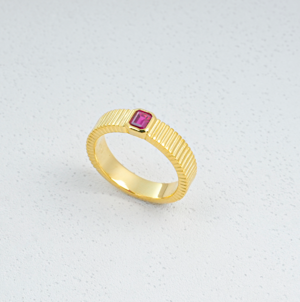 S925 Sterling Silver Lab Grown Ruby Fluted Band Ring