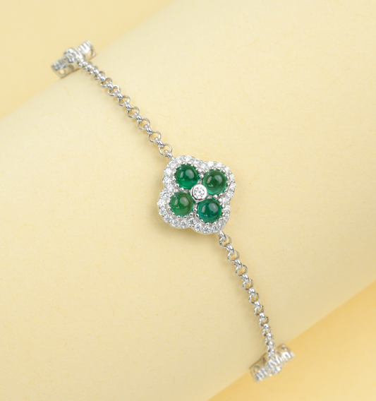 S925 Sterling Silver Emerald Clover Adjustable Bracelet