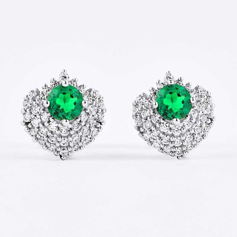 925 Sterling Silver Lab-Grown Emerald Halo Stud Earrings | Classic Cluster Green Gemstone Earrings
