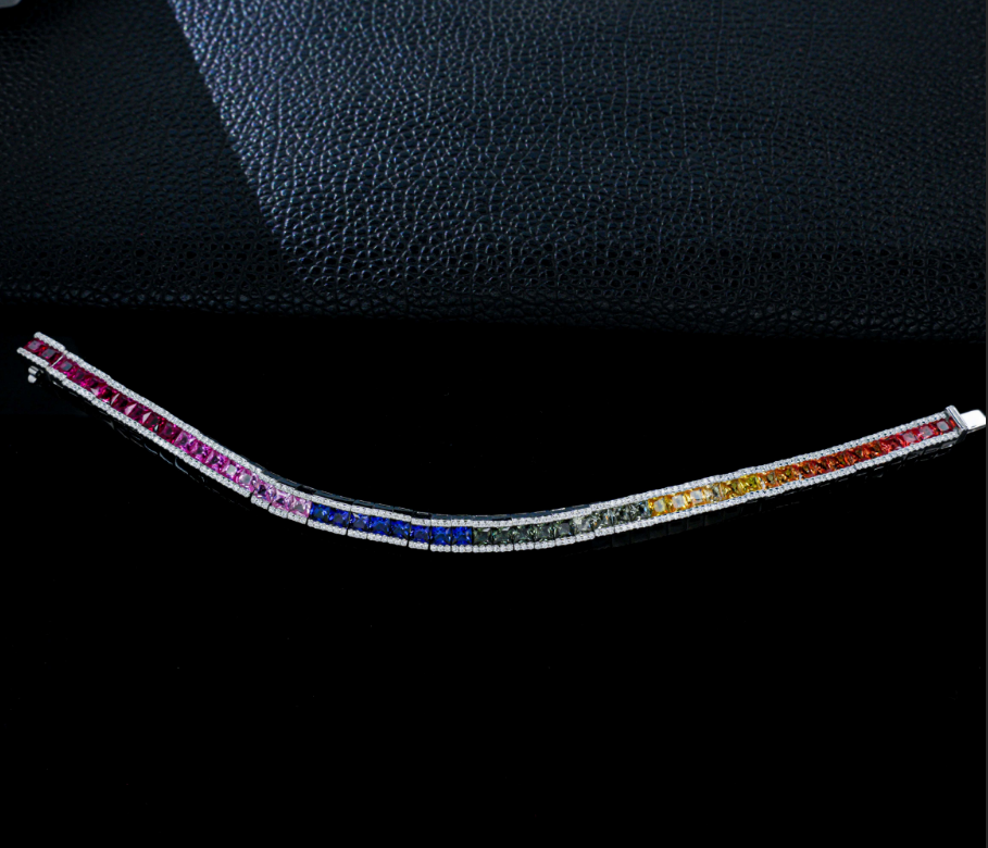 S925 Sterling Silver Gradient Colored Gemstone Tennis Bracelet
