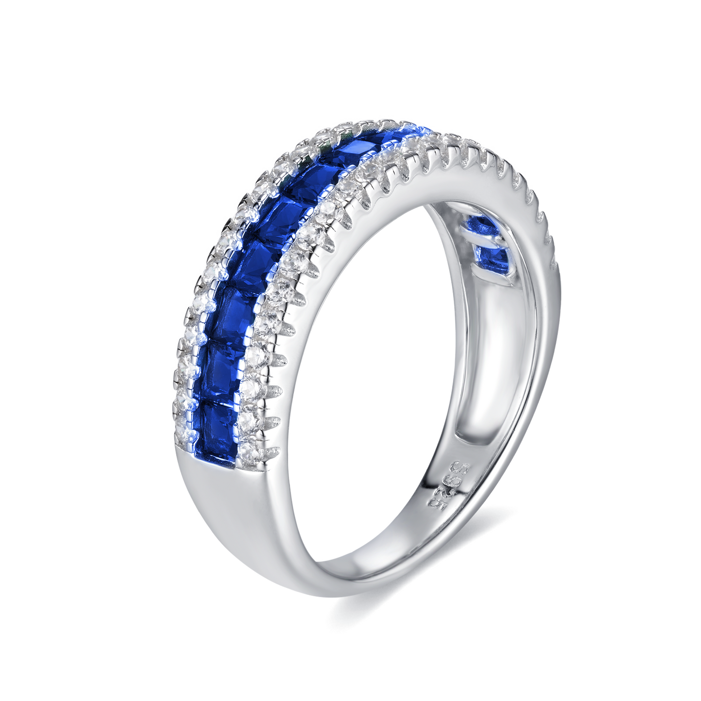 925 Sterling Silver Lab-Grown Blue Sapphire Half Eternity Ring | Channel-Set Stackable Gemstone Band