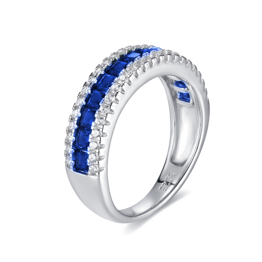925 Sterling Silver Lab-Grown Blue Sapphire Half Eternity Ring | Channel-Set Stackable Gemstone Band