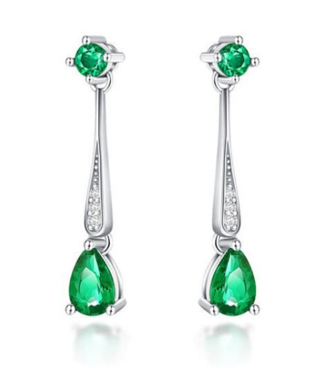 S925 Sterling Silver Emerald Pear Cut Drop Dangle Earrings