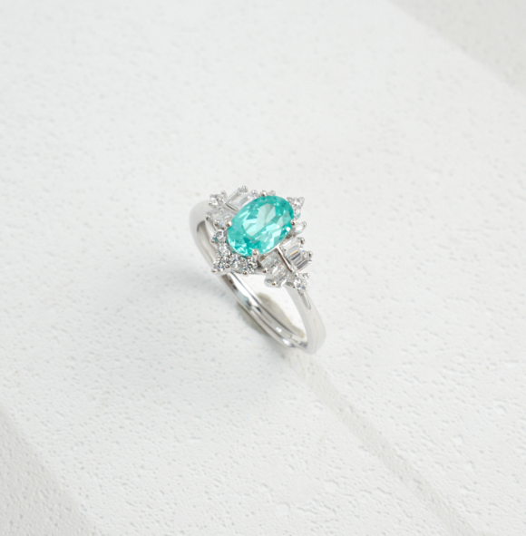 S925 Sterling Silver Paraiba Tone Green Garnet Halo Ring