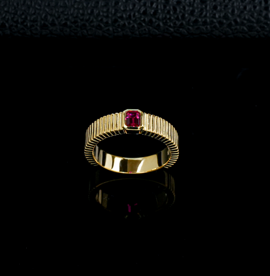 S925 Sterling Silver Lab Grown Ruby Fluted Band Ring