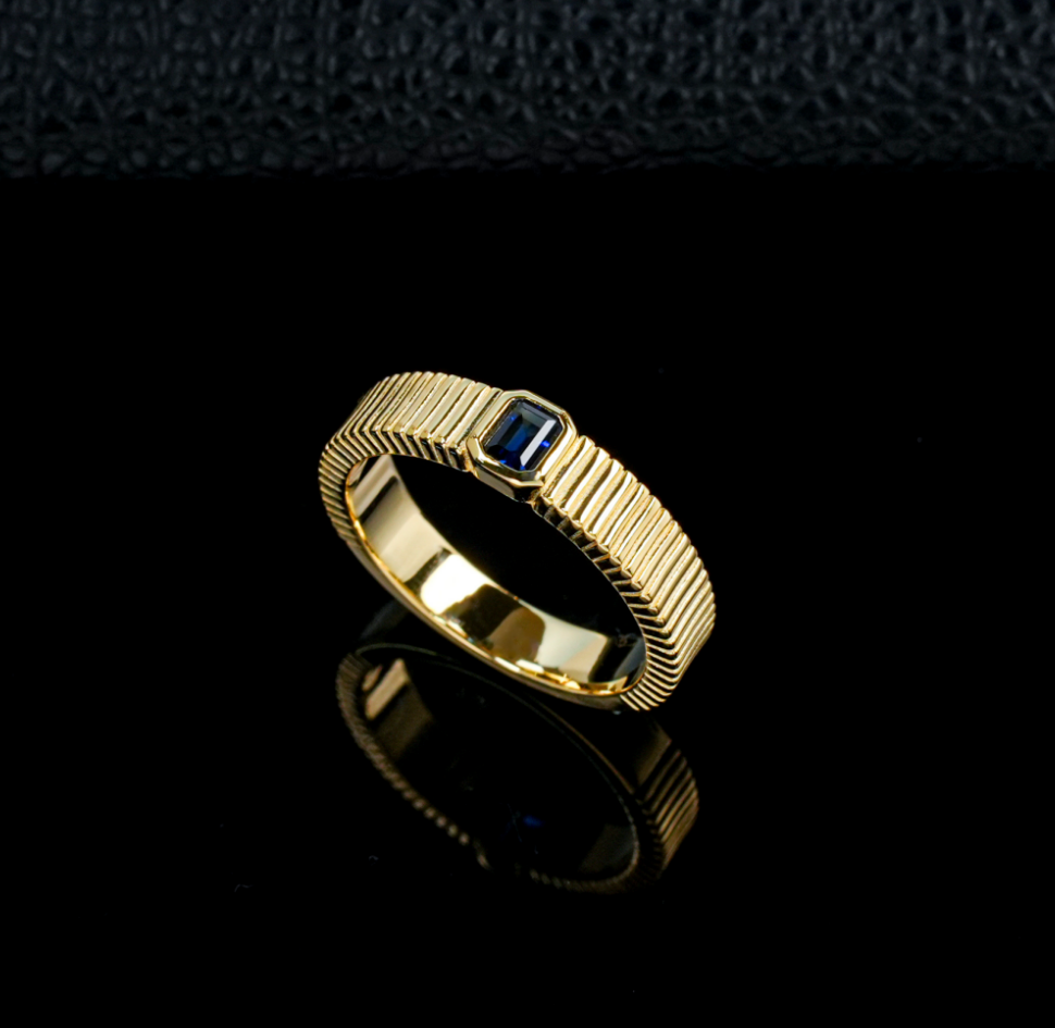 S925 Sterling Silver Lab Grown Blue Sapphire Fluted Band Ring