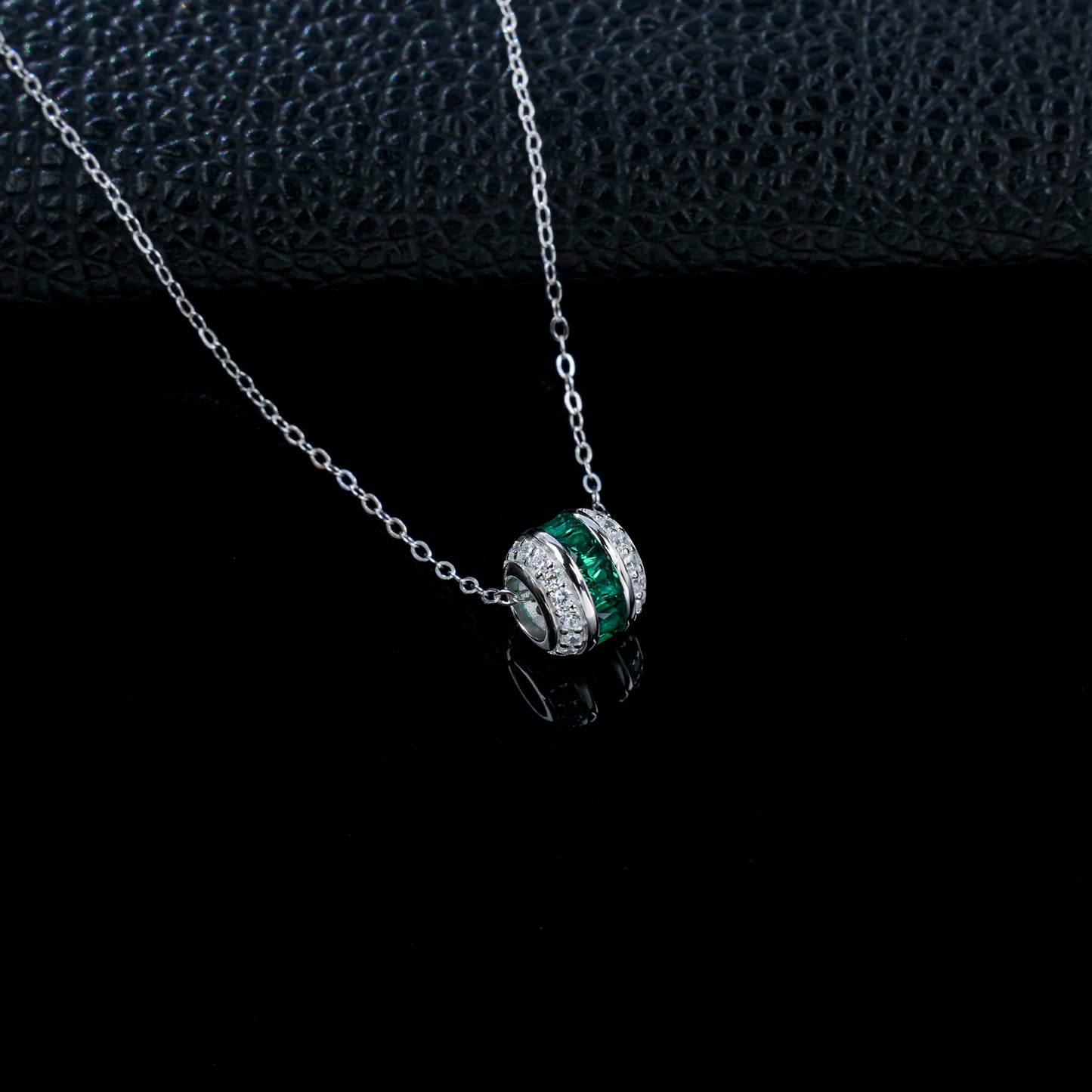 925 Sterling Silver Lab Grown Emerald Barrel Pendant Necklace - Pave Cylinder Stackable Necklace