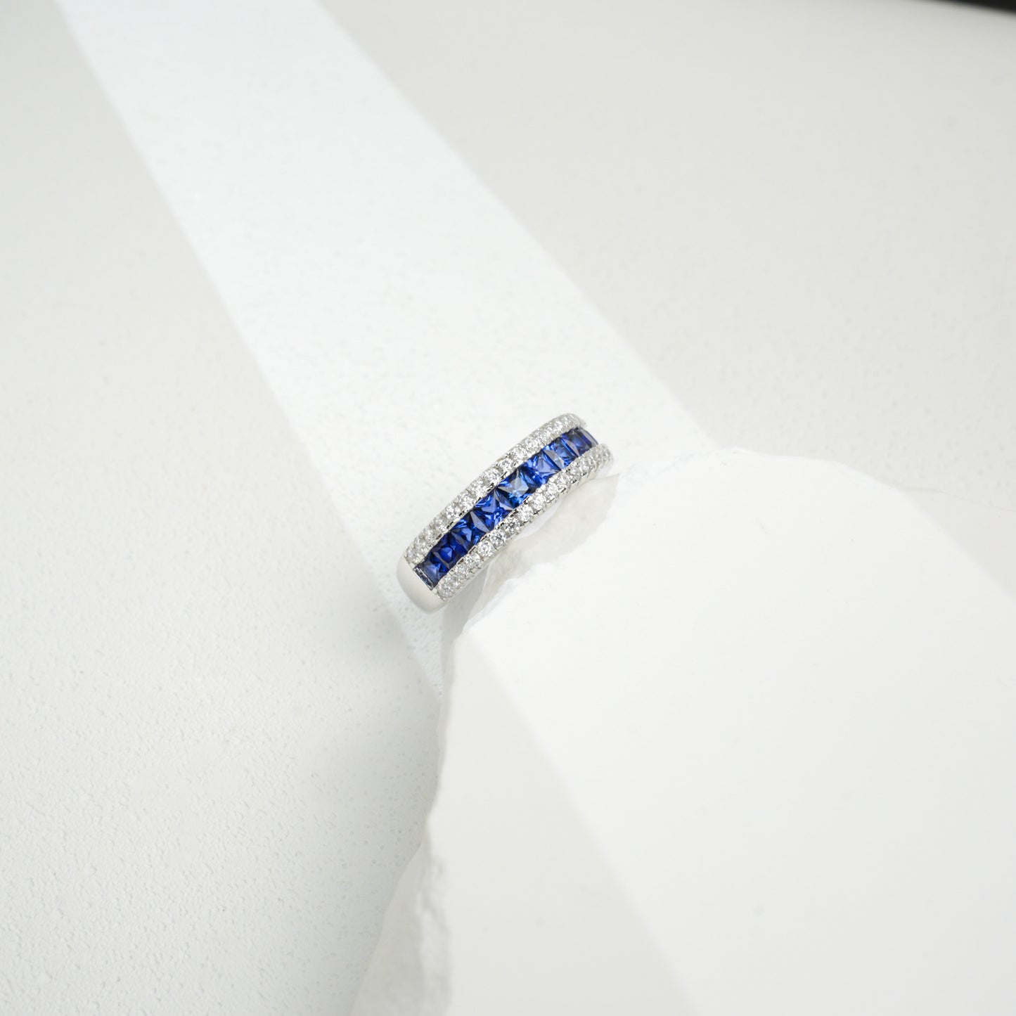 925 Sterling Silver Lab-Grown Blue Sapphire Half Eternity Ring | Channel-Set Stackable Gemstone Band