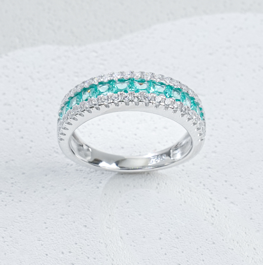 S925 Sterling Silver Lab Grown Paraiba Hue Green Garnet Half Eternity Ring