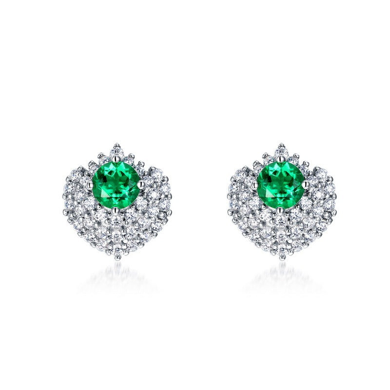925 Sterling Silver Lab-Grown Emerald Halo Stud Earrings | Classic Cluster Green Gemstone Earrings