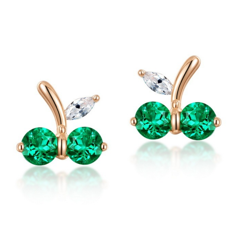 S925 Sterling Silver Rose Gold Plated Emerald Cherry Stud Earrings