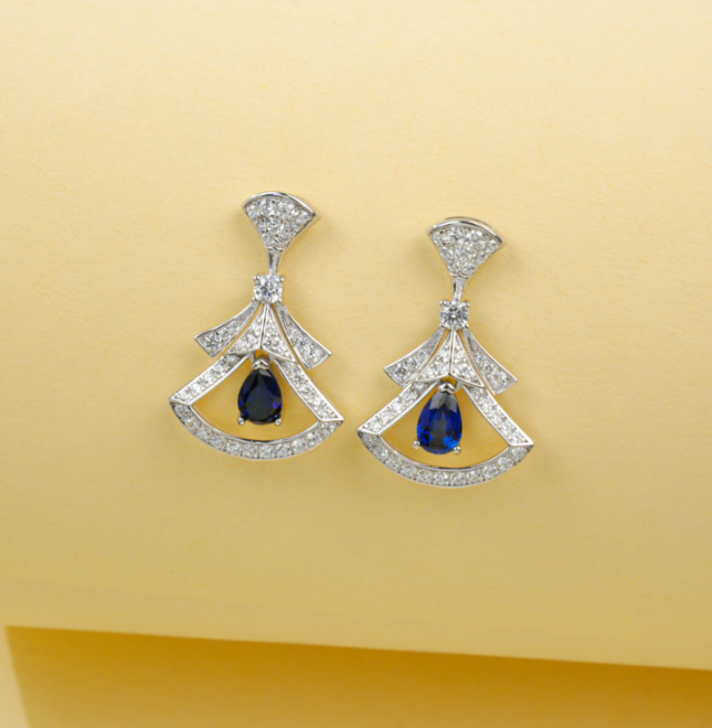 S925 Sterling Silver Lab Grown Blue Sapphire Pear Cut Skirt Shape Stud Earrings